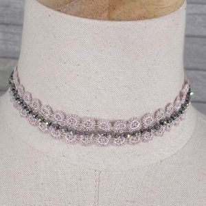 Choker Necklace Boho Lace Floral Rhinestone-OS